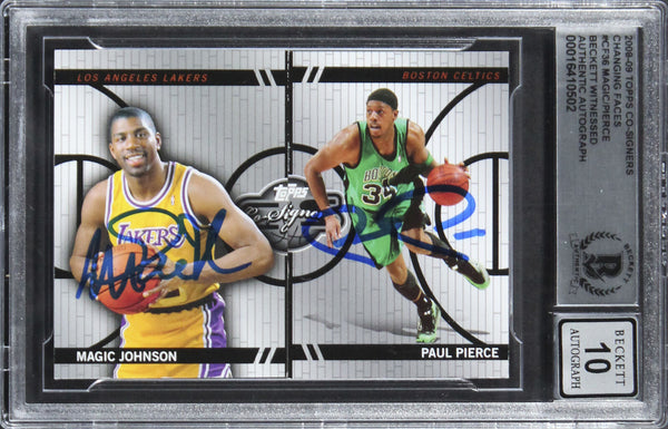 Magic Johnson & Paul Pierce Signed 2008 Topps CSCF #CF36 Card Auto 10! BAS Slab