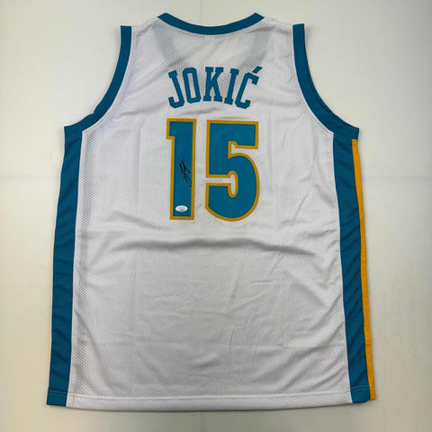 Autographed/Signed Nikola Jokic Denver White Retro Basketball Jersey JSA COA