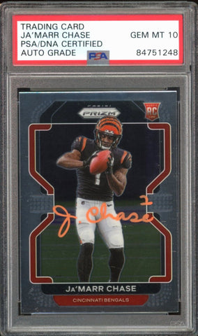 2021 Panini Prizm #337 Ja'Marr Chase RC Rookie On Card PSA/DNA Auto GEM MINT 10