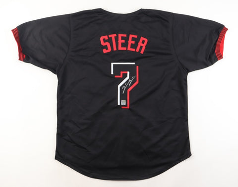 Spencer Steer Signed Cincinnati Reds Black City Connect Jersey (Playball Ink)