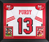 Brock Purdy Signed White Pro Style Framed Jersey w/ Dropshadow BAS Witnessed