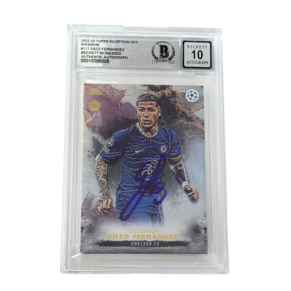 Enzo Fernandez Signed 2022-23 Topps Inception UCC Rainbow #117 - Beckett Witness