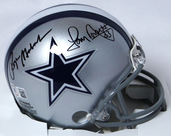 Roger Staubach, Tony Dorsett Autographed Cowboys Mini Helmet - Beckett Holo