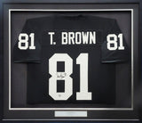 OAKLAND RAIDERS TIM BROWN AUTOGRAPHED FRAMED BLACK JERSEY BECKETT WITNESS 210138