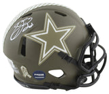 Cowboys Emmitt Smith Signed Salute To Service Speed Mini Helmet BAS Witnessed