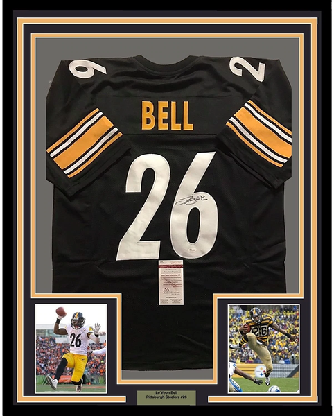 Framed Autographed/Signed Le'Veon Bell 33x42 Pittsburgh Black Jersey JSA COA