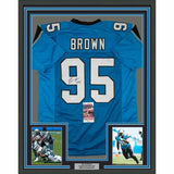 FRAMED Autographed/Signed DERRICK BROWN 33x42 Carolina Blue Jersey JSA COA Auto