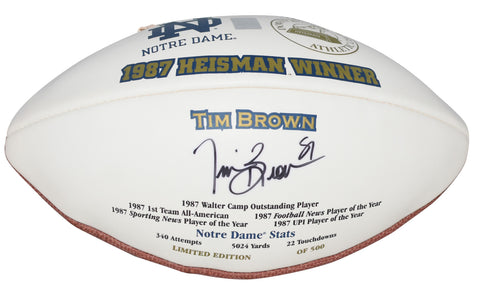 TIM BROWN AUTOGRAPHED NOTRE DAME IRISH 1987 HEISMAN WHITE LOGO FOOTBALL GTSM