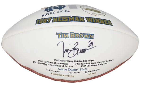 TIM BROWN AUTOGRAPHED NOTRE DAME IRISH 1987 HEISMAN WHITE LOGO FOOTBALL GTSM