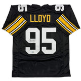Autographed/Signed Greg Lloyd Pittsburgh Black Football Jersey Beckett BAS COA