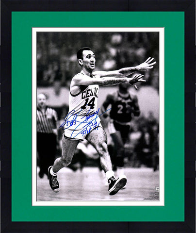 Framed Bob Cousy Boston Celtics Signed 16" x 20" Passing Photo with "HOF 71