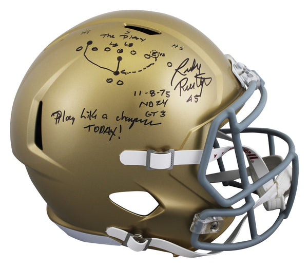 Notre Dame Rudy Ruettiger Signed F/S Speed Rep Helmet w/ Hand Drawn Play BAS W 2