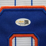 SUEDE FRAMED N.Y. METS DARRYL STRAWBERRY AUTOGRAPHED INSCRIBED JERSEY JSA COA