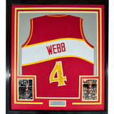 FRAMED Autographed/Signed SPUD WEBB 35x39 Atlanta Red Jersey JSA COA Auto