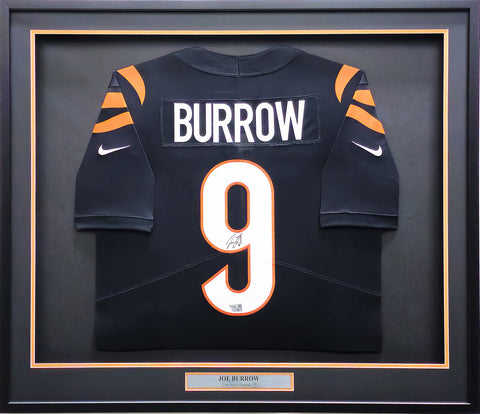 Bengals Joe Burrow Autographed Framed Black Nike Jersey Fanatics Holo LG20406835