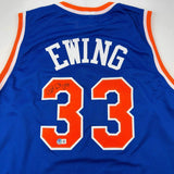 Autographed/Signed Patrick Ewing New York Blue Basketball Jersey Beckett BAS COA
