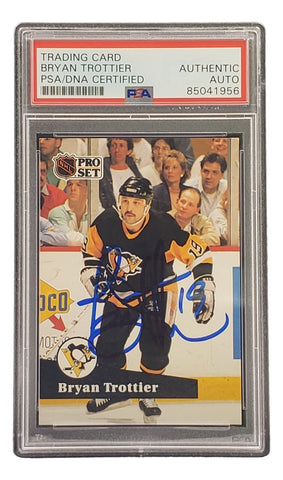 Bryan Trottier Signed 1991 Pro Set #192 Pittsburgh Penguins Hockey Card PSA/DNA