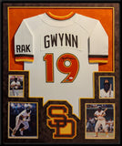 FRAMED IN SUEDE SAN DIEGO PADRES TONY GWYNN AUTOGRAPHED SIGNED JERSEY JSA COA