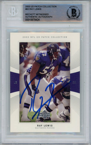 Ray Lewis Signed 2003 UD Patch Collection #63 Trading Card Beckett Slab 43361