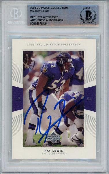 Ray Lewis Signed 2003 UD Patch Collection #63 Trading Card Beckett Slab 43361