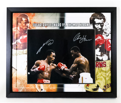 Sugar Ray Leonard & Thomas Hearns Dual Autographed 16x20 Photo - Framed PSA COA