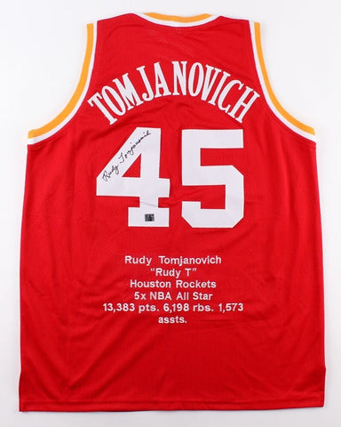 Rudy Tomjanovich Signed Rockets Career Highlight Stat Jersey (Rudy T. Hologram)