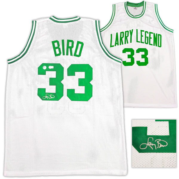 BOSTON CELTICS LARRY BIRD AUTOGRAPHED WHITE JERSEY BECKETT BAS WITNESS 236681
