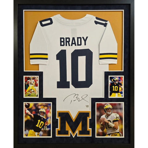 Tom Brady Autographed Signed Framed White Michigan Patriots Jersey FANATICS