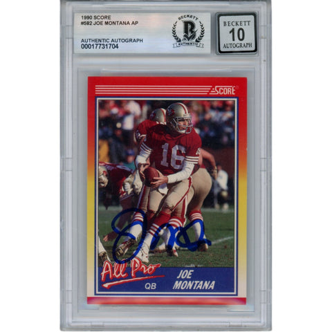 Joe Montana Autographed/Signed 1990 Score #582 Slab Trading Card Beckett 49927
