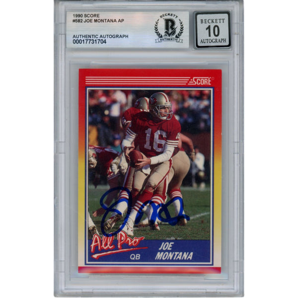 Joe Montana Autographed/Signed 1990 Score #582 Slab Trading Card Beckett 49927