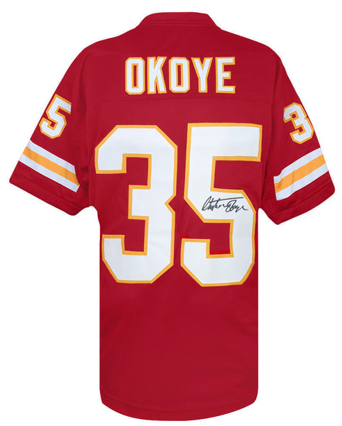 Christian Okoye (KC CHIEFS) Signed Red Custom Football Jersey - (SCHWARTZ COA)
