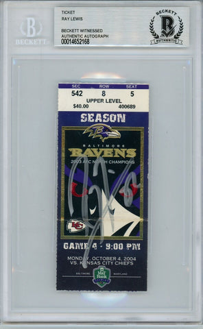 Ray Lewis Signed Baltimore Ravens Ticket 10/4/04 vs Chiefs BAS Slab 39458