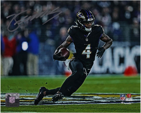 Zay Flowers Baltimore Ravens Autographed 8" x 10" Black Jersey Running Photo