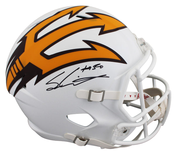 asu football helmets Arizona State Sam Leavitt Signed White Alt Full Size Speed Rep Helmet – Super Sports Center
