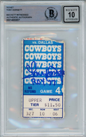 Tony Dorsett Autographed 11/6/1977 vs Giants Ticket Stub Beckett 10 Slab 39285