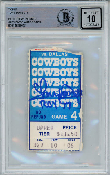 Tony Dorsett Autographed 11/6/1977 vs Giants Ticket Stub Beckett 10 Slab 39285