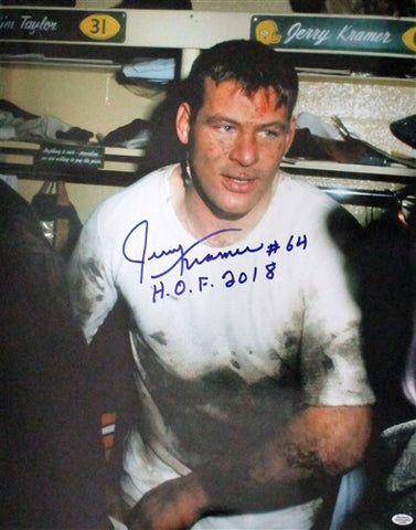 Packers SB Champ JERRY KRAMER Signed 16x20 Photo #1 AUTO w/ "HOF 18"