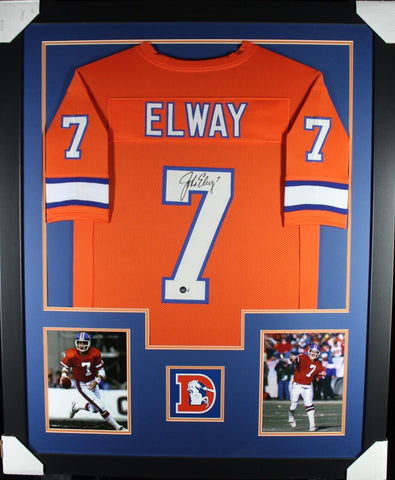 JOHN ELWAY (Broncos orange TOWER) Signed Autograph Framed Jersey Beckett