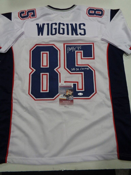 Jermaine Wiggins Signed New England Patriot Jersey Inscd. SB 36 Champs (JSA COA)