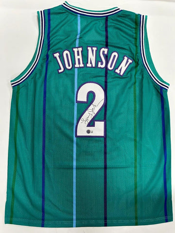 Charlotte Hornets LARRY JOHNSON Signed Replica Teal Jersey AUTO - BAS