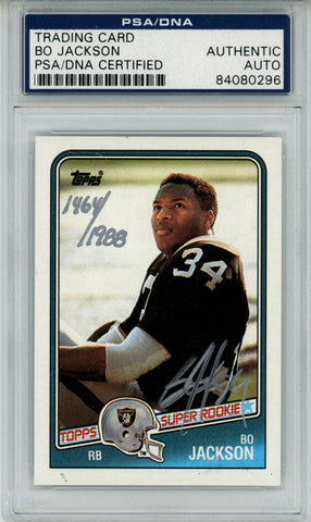 Bo Jackson Autographed 1988 Topps #327 Trading Card 1464/1988 LE PSA Slab 43722