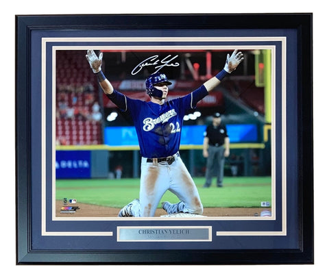 Christian Yelich Signed Framed 16x20 Milwaukee Brewers Photo Steiner+MLB