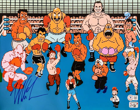 MIKE TYSON AUTOGRAPHED 11X14 PHOTO PUNCH-OUT WITH CAST BECKETT BAS STOCK #202436