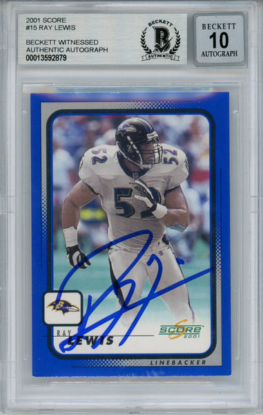 Ray Lewis Autographed 2001 Score #15 Trading Card Beckett 10 Slab 35226