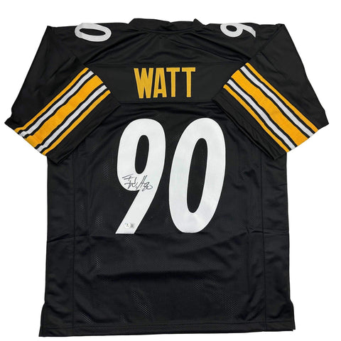 Autographed/Signed TJ T.J. Watt Pittsburgh Black Football Jersey Beckett BAS COA