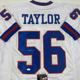 Autographed/Signed LAWRENCE TAYLOR New York White Football Jersey JSA COA Auto