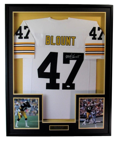 Mel Blount HOF Signed/Autographed White Steelers Jersey Framed JSA 203380