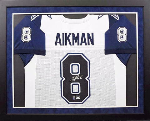 TROY AIKMAN AUTOGRAPHED DALLAS COWBOYS #8 FRAMED JERSEY JSA