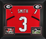 Georgia Roquan Smith Authentic Signed Red Pro Style Framed Jersey BAS Witnessed