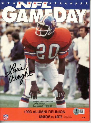Louie Wright Autographed Denver Broncos 10/3/1993 Gameday Magazine Beckett 55749